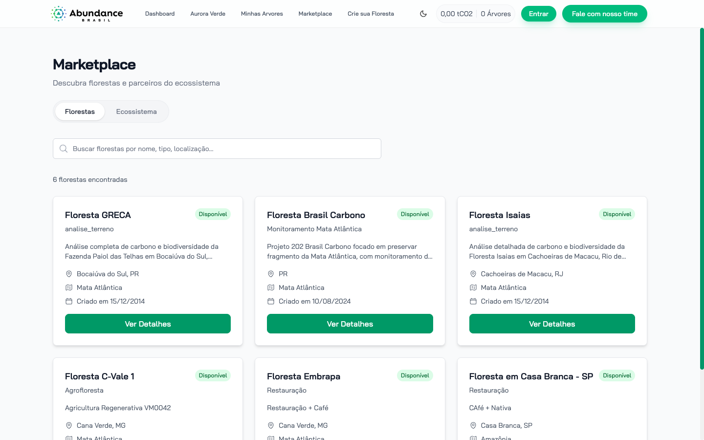 Aurora Verde — ativos ambientais à venda no app